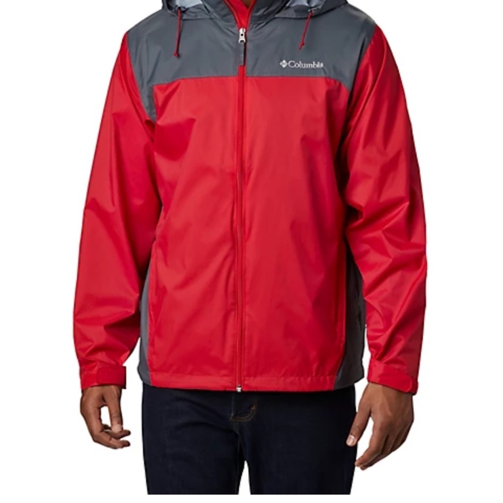 Columbia Men’s Rain Jacket Red & Gray Size Small Waterproof Lightweight